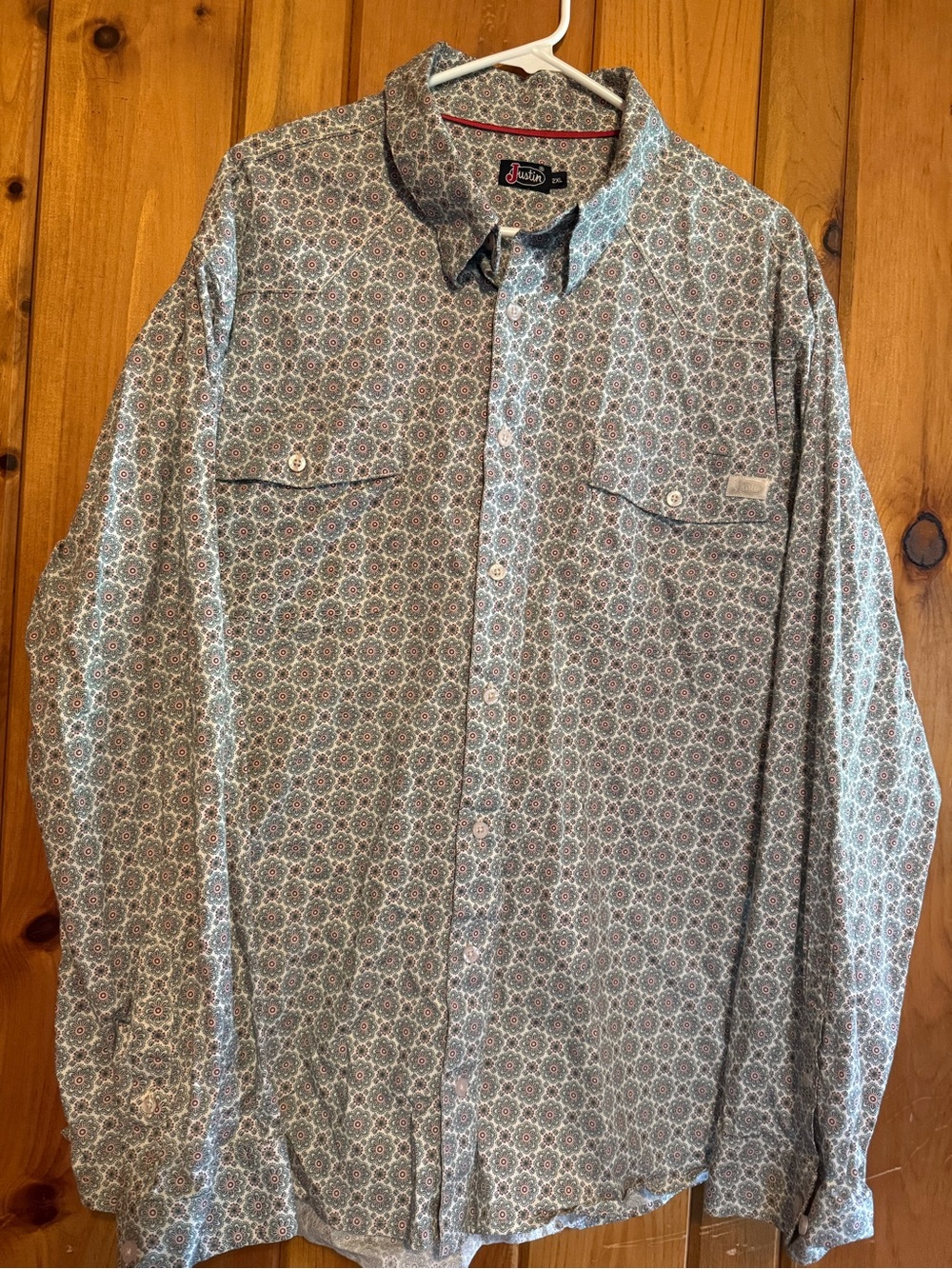 Justin Boots Green/Red Floral-Print Button Down Shirt